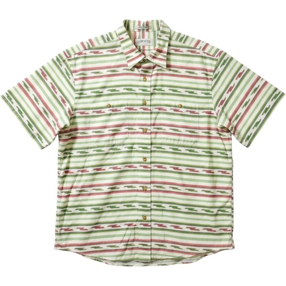 Orvis Other - Orvis XXL‎ Shirt Green Red Striped Southwestern Cotton Short Sleeve Button Up